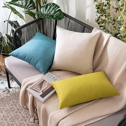 MIULEE Pack of 2 Decorative Outdoor Solid Waterproof Throw Pillow Covers Faux Linen Garden Farmhouse Cushion Cases for Patio Tent Balcony Couch Sofa 18x18 Inch Beige thumbnail 4