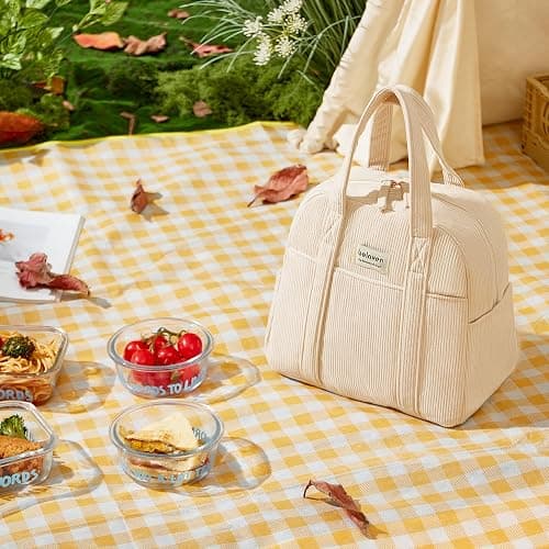 belaven Insulated Lunch Bag for Women, 6-Hour Cold Retention Cooler Tote with Sturdy Handle, 15-Can Spacious Capacity, Leakproof Corduroy Fabric & Aluminum Foil Lining, (Beige) thumbnail 2