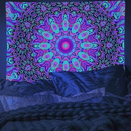 PSYHILAR Blacklight Mandala Tapestry for Bedroom, Psychedelic Black Light Posters for Adults and Teens, Neon UV Reactive Aesthetic Bohemian Art Wall Hanging Decor (60 x 50 Inches) thumbnail 4