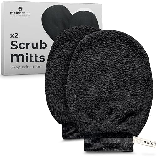 MainBasics Exfoliating Gloves for Shower – Korean Body Scrub Mitts for Dead Skin, Deep Cleansing, Spray Tan Prep & KP Treatment (2 Pack) - Image 1