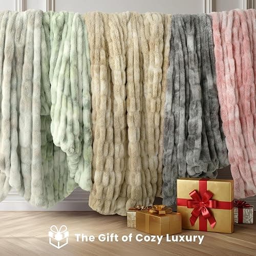 blunique Ultra Soft Cozy Faux Fur Throw Blanket, Fuzzy Plush Thick Bubble Blanket, Oversize Luxury Fluffy Blanket for Couch, Sofa, Bedroom, and Living Room,50x60 Inches,Double Sided Tie-Dye Pink thumbnail 7