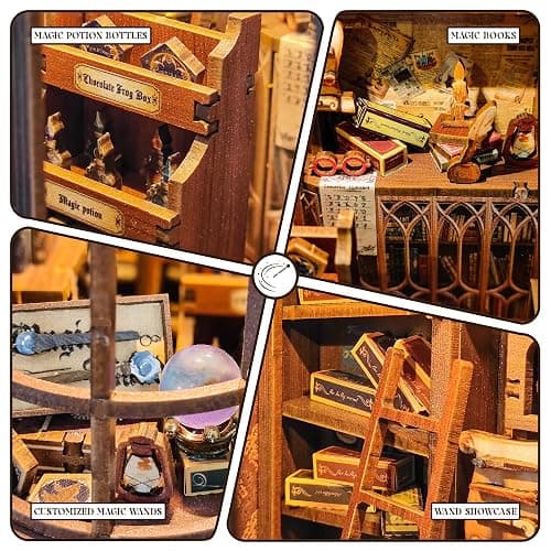 Book Nook DIY Miniature House Kit - Booknook Kit for Adults, Bookshelf Decor 3D Wooden Puzzle, Birthday Gifts for Book Lovers Women Friends - Magic Wand Shop thumbnail 5