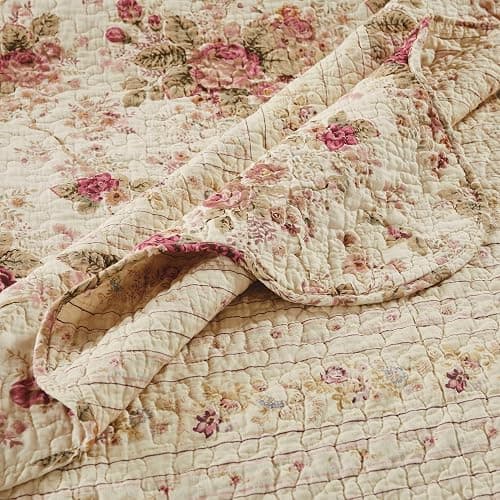 Greenland Home Fashions Antique Rose - Classic Traditional Floral - 100% Cotton Quilted Throw Blanket, 50 x 60 inches, Ecru thumbnail 5