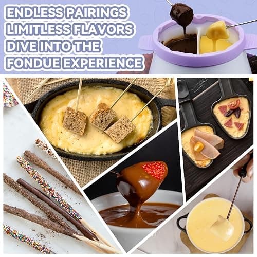 Party Desserts Electric Fondue Pot Set with 2 Pots, Melting Chocolate Warmer for Dipping, Candy & Chocolate Melting Pot, Fondue Pot Electric Set, Fondue Forks Included, 2.5 Cups, Lavender thumbnail 5