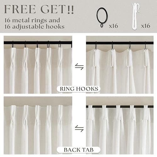 Natural Pinch Pleated Linen Curtains 84 Inch Length 2 Panels for Living Room Bedroom Textured Cream Ivory Birch Semi Sheer Boho Neutral Back Tab Pinch Pleat Hooks Rings Window Curtain 84 Inches Long thumbnail 6