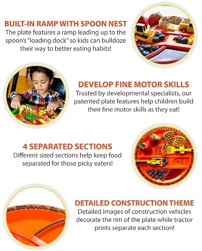 Constructive Eating Plate and Utensils Set - USA-Made Toddler Dinnerware with Divided Plates (Construction) thumbnail 7