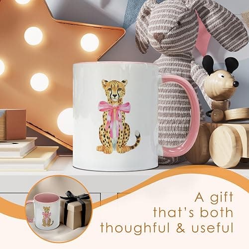 Foyoulame Pink Bow Decor Leopard Coffee Mugs - Leopard Mug, Preppy Coquette Cheetah Coffee Teacup, Trendy Girly Gifts for Women Girls, Pink Preppy Coquette Bow Cheetah Ceramic CoffeeMug 11oz thumbnail 7