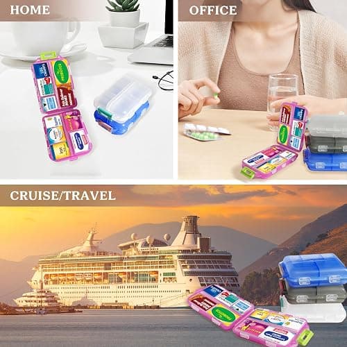 Pill Organizer with 161 Medicine Labels Travel Daily Pill Container Mini Medication Organizer Storage Pill Organizer Pill Case 7 Day (Pink) - Pink - Pill Box with Stickers thumbnail 4