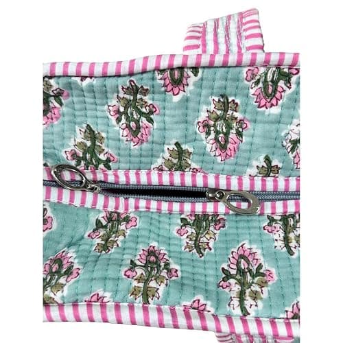 ATOSII Women Handblock Print Quilted 100% Cotton Floral Large Shoulder Tote Bag with Pocket, Zipper for Work, Beach & Travel thumbnail 4