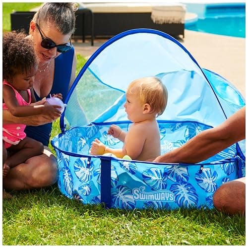 Swimways Elite Pop-Up Above Ground Pool, Baby Pool with Canopy & Carrying Case, Foldable Kiddie Pool for Ages 9-24 Months, Measures 32", Blue thumbnail 3