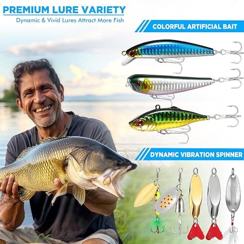 PLUSINNO Fishing Lures, 137Pcs Tackle Box with Tackle Included, Crankbaits, Spoon, Hooks, Weights & Other Accessories, Fishing Bait Lure Gear Kit Gift for Men Bass Freshwater thumbnail 6