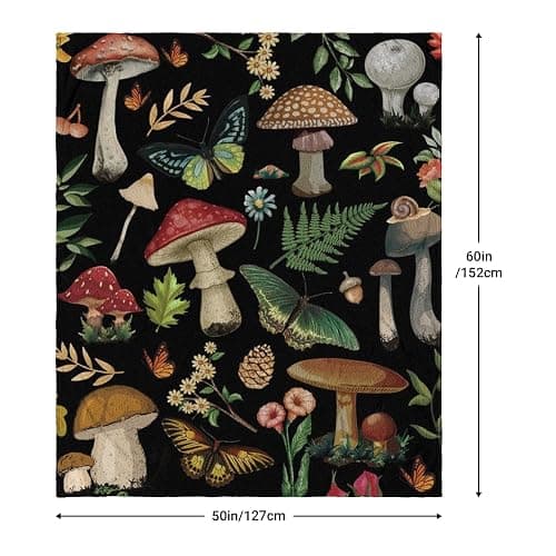 Mushroom Blanket Gifts for Women Soft Cozy Fleece Flannel Mushroom Throw Blanket All-Season for Sofa Couch Cottagecore Room Decor Blankets for Adults Teen 60"x50" Inches thumbnail 2
