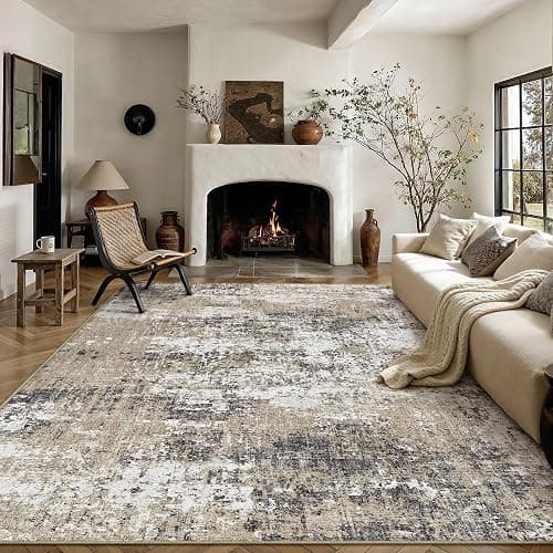 PureCozy 8x10 Abstract Area Rug Brown Washable Modern Neutral Living Room Carpet Non Slip Ultra Soft Low Pile Contemporary Bedroom Large Rug Indoor Office Dining Room Under Table Playroom - Image 1