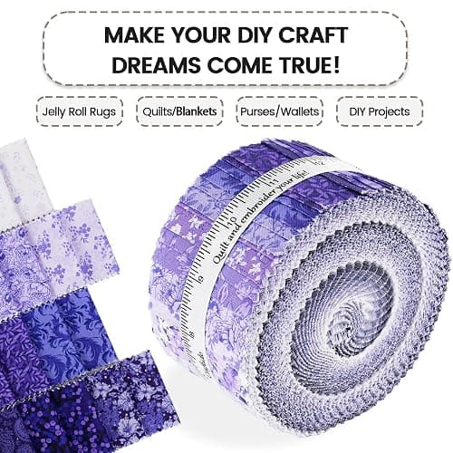 Craftido-18 Options-100% Cotton Jelly Roll Fabric Precut Strips for Quilting, Crafting, and Sewing, 40 Strips 2.5" x 44" Assorted Bundles for Rug, Quilt Project, DIY Craft and Home Decor-Royal Purple thumbnail 5