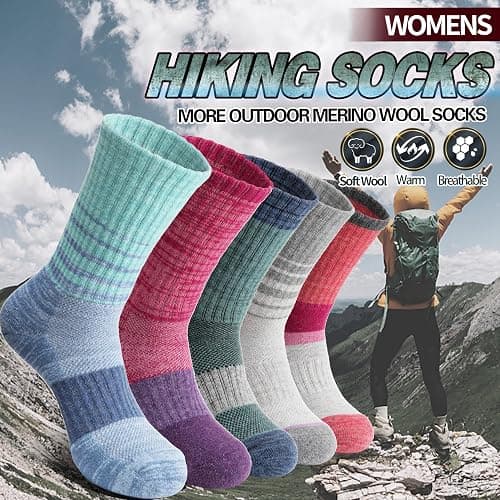 Anlisim Merino Wool Hiking Socks for Women Thermal Winter Warm Boot Work Cushion Socks 5 Pairs thumbnail 2