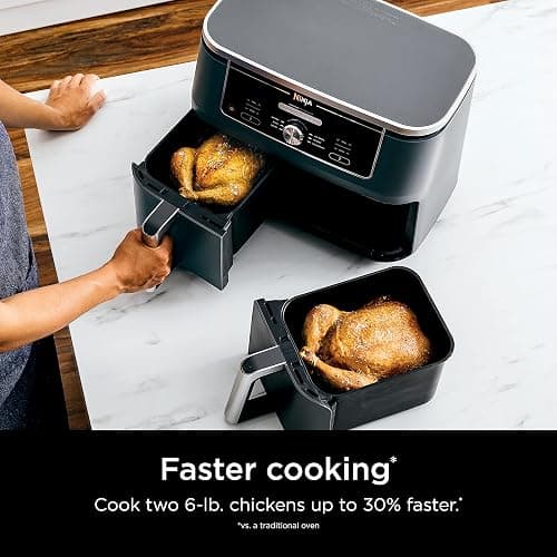 Ninja DZ401 Foodi 10 Quart 6-in-1 DualZone XL 2-Basket Air Fryer with 2 Independent Frying Baskets, Match Cook & Smart Finish to Roast, Broil, Dehydrate for Quick, Easy Family-Sized Meals, Grey thumbnail 2