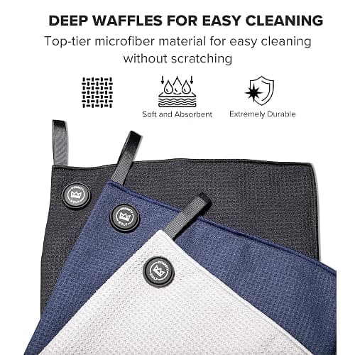Magnetic Golf Towel for Golf Bags - Microfiber Golf Towels for Men & Women - Waffle Golf Bag Towel with Magnet (Black) thumbnail 4