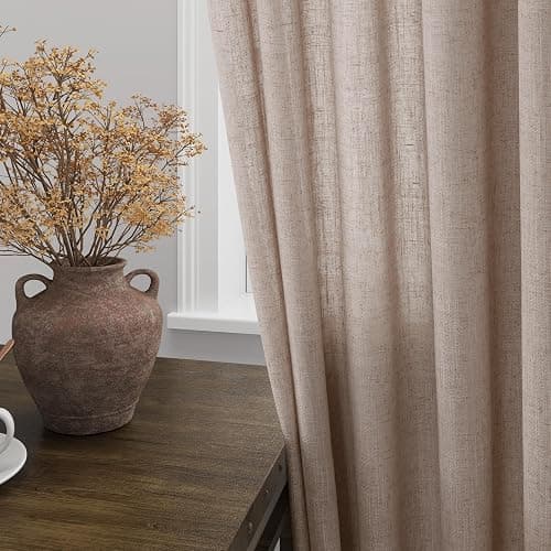 Oatmeal Linen Curtains 84 Inch Length 2 Panels for Bedroom Back Tab Pocket Semi Sheer Light Filtering Curtains Burlap Textured Neutral Curtain for Living Room Dining Room Aesthetic Decor 40x84 thumbnail 2