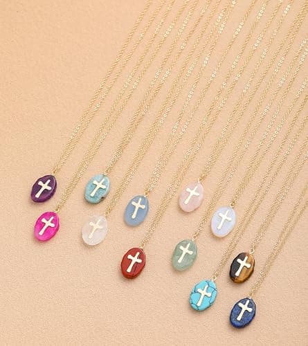 Fremttly Cross Necklace for Women 14K Gold Plated Crystal Pendant Necklace Handmade Gem Necklaces Dainty Gold Necklaces for Women Trendy thumbnail 5