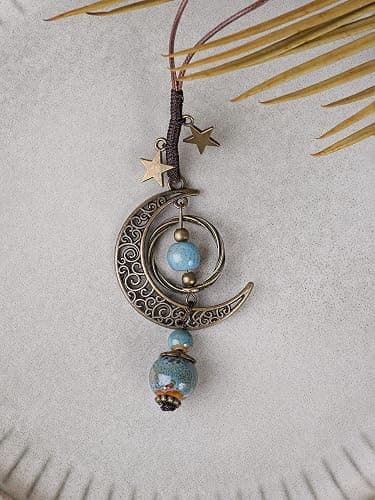 MINACHI Vintage Bohemian Hippie Ceramic Beads Crescent Moon Lariat Necklace, Boho Hippie Statement Jewelry Gift for Women thumbnail 3