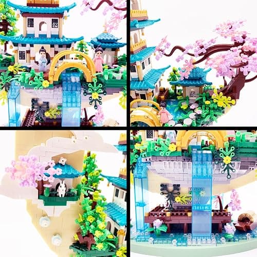 RUUQRUU 4288 PCS Cherry Blossom Tree Building Set for Adults Teens，Chinese Moon Palace Architecture Model，Micro Japanese Sakura Tree House, Mini Cherry Bonsai Tree Bricks, Creative Gift for Kids 14+ thumbnail 4