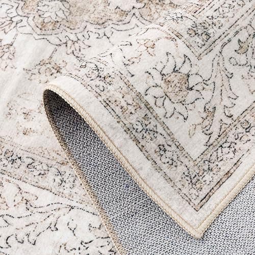 PureCozy Beige Area Rug 5x7 Washable Vintage Carpet for Living Room Office Soft Retro Low Pile Thin Indoor Rug Non Slip Oriental Medallion Floor Cover for Bedroom Dining Room thumbnail 9