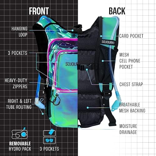 Sojourner Hydration Pack, Hydration Backpack - Water Backpack with 2l Hydration Bladder, Festival Essential - Rave Hydration Pack Hydropack Hydro for Hiking, Running, Biking, Festival Gear thumbnail 3