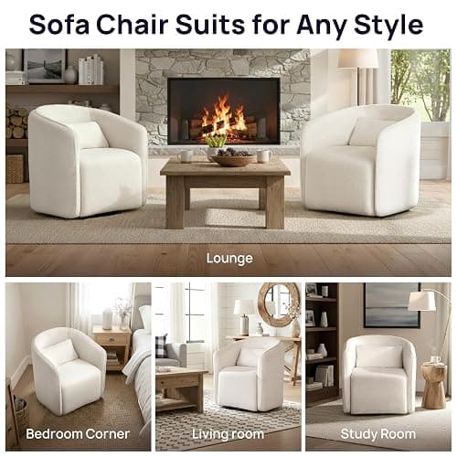 Oversized Boucle Swivel Chair with 82L Storage, Barrel Accent Chairs, White | Fully Washable Comfy Single Sofa Chair, Modern Swivel Chair for Living Room, Cloud Armchair for Bedroom, Nursery,Sherpa&Teddy thumbnail 8