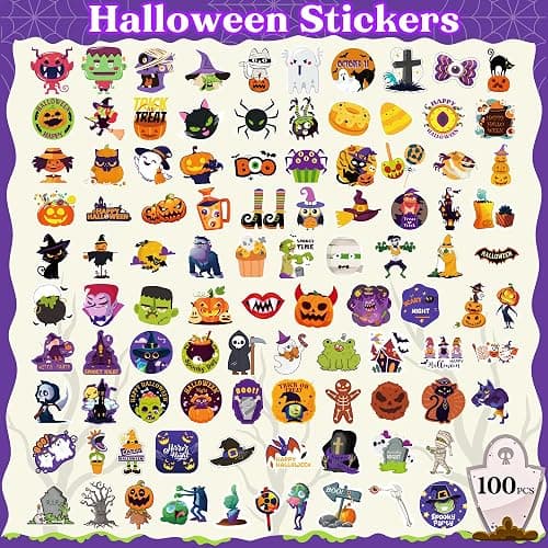 OHOME Halloween Stickers | 100 PCS Halloween Party Favors - Halloween Games Toys Gifts Party Supplies - Crafts Accessories Treats Bulk for Classroom thumbnail 3