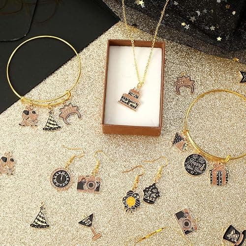 MARFOREVER 40Pcs/20 Pairs New Year Charms for Jewelry Making, New Year’s Eve Clock Hat Star Champagne Flute Glittery Enamel Pendants for Bracelet Necklace Earrings Making Accessories thumbnail 3