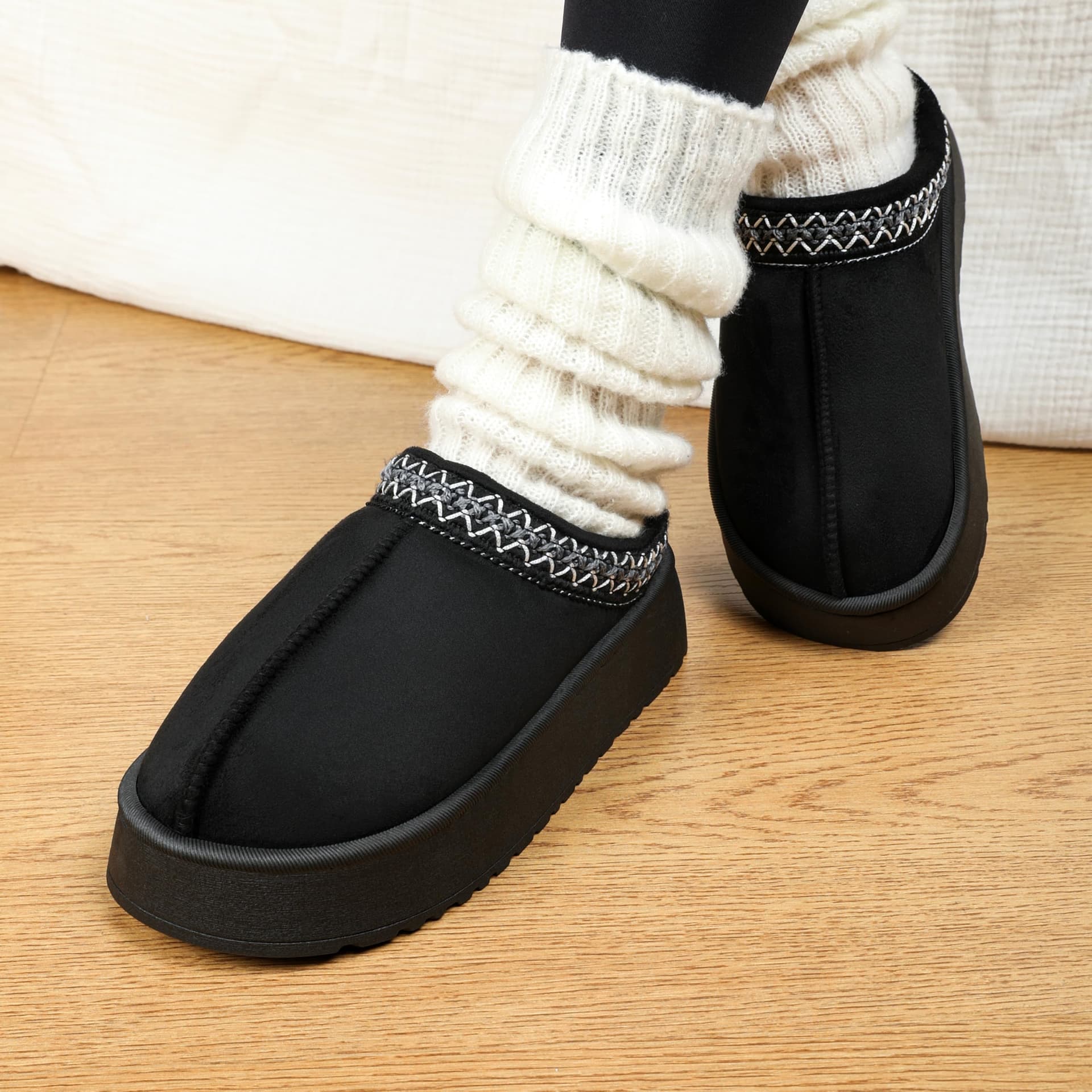 GETAC Pantuflas de Plataforma para Mujer, Forro con interior afelpado Suela antideslizante Cómodas para caminatas, invierno, interiores, exteriores. thumbnail 5