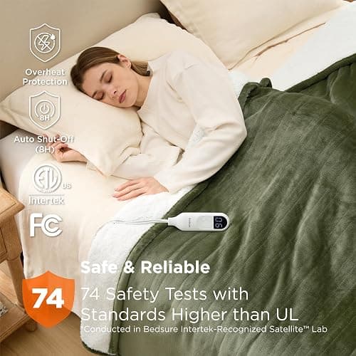 (#3 pick) Bedsure Electric Blanket Full Size - Soft Flannel Heated Blanket, Fast Heating with 10 Time Settings & 6 Heat Settings, Warm Gift for Grandma (72x84 inches, Olive Green) thumbnail 7