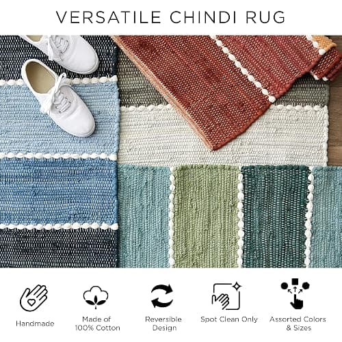 DII Buffalo Check Rug Collection, Hand Dyed Reversible Chindi Rug, 26x40, Stone/Cream thumbnail 5