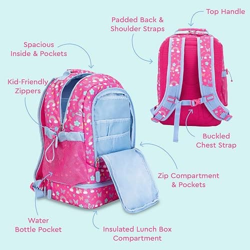 Bentgo Kids 2-in-1 Backpack & Insulated Lunch Bag - Durable 16” Backpack & Lunch Container in Unique Prints for School & Travel - Water Resistant, Padded & Large Compartments (Rainbows & Butterflies) thumbnail 3