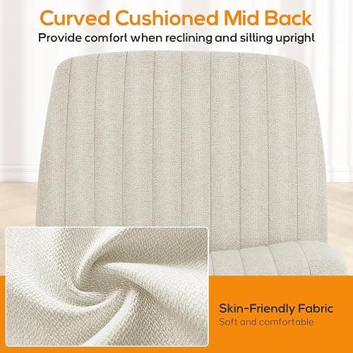 DUMOS Criss Cross Chair Legged Office Wide Comfy Desk Seat, No Wheels Armless Computer Task Seating, Swivel Vanity Home Height Adjustable - Modern - Beige thumbnail 7