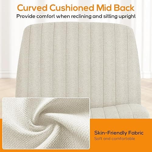 DUMOS Criss Cross Chair Legged Office Wide Comfy Desk Seat, No Wheels Armless Computer Task Seating, Swivel Vanity Home Height Adjustable - Beige - Modern thumbnail 7