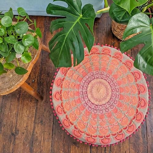 Mandala Life ART Large Boho Pouf Cushion Cover Pink Round Floor Pillow Luxury Kids Room Décor Cotton Pouf Ottoman Cushion for Meditation Yoga and Boho Chic Seating Area Stool Cotton 24x8 Unstuffed thumbnail 6