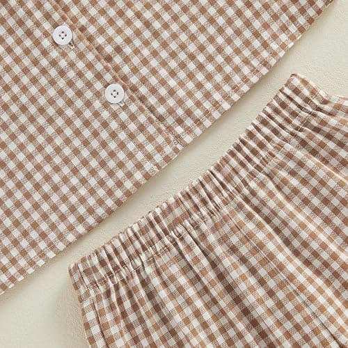 Toddler Baby Girl Clothes Summer Outfit Plaid Gingham Short Sleeve Shirt Sleeveless Tank Tops Pants Set thumbnail 5