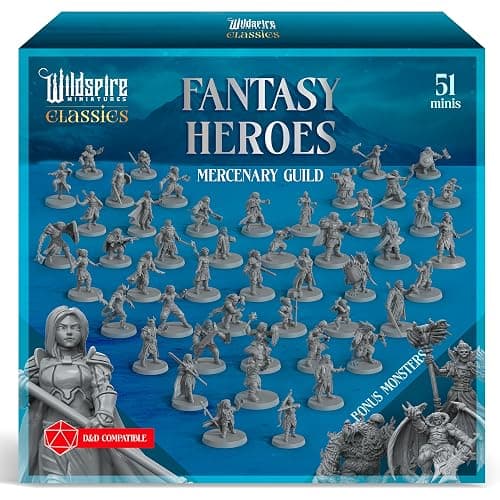 Classic Heroes - Mercenary Guild - 51 Paintable Characters for DND Miniatures Bulk I 28mm Dungeons Dragons D&D Miniatures I DND Minis D&D Figures Dungeons Dragons Figures Pathfinder Compatible - Image 1