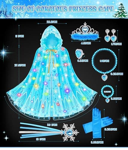 Princess Dress up for Girls 4-6, Light up Unicorn Princess Cape with Crown | Gloves Princess Toys for Girls 3-6 Jeowoqao thumbnail 4