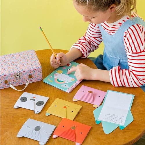Petit Collage DIY Arts and Crafts Kit, Stationery Design – Craft Kit for Kids Includes 12 Animal Notecards, 1 Blank Journal, 2 Sticker Sheets, 4 Colored Double-Sided Pencils & Instructions thumbnail 2