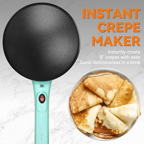 Baker's Friend Instant Crepe Maker with Handle, Electric Crepe Maker Machine, Crepera Electrica, 8 Inch Non-stick Cooking Surface, Aqua thumbnail 2