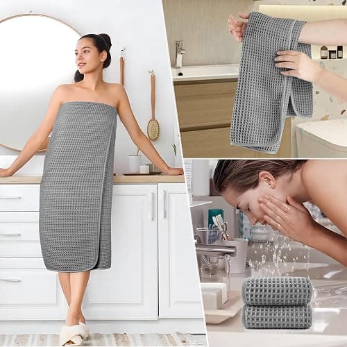 POLYTE 430 GSM Microfiber Quick Dry Lint Free Oversize Bath Towel Set, 6 Piece (Waffle Weave) thumbnail 5
