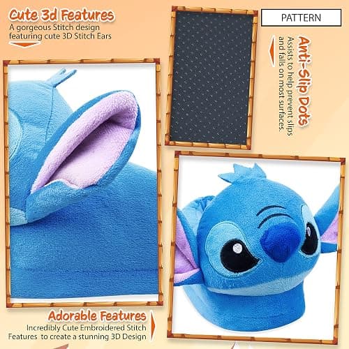 Disney Stitch 3D Plush Slippers for Women Teens Eeyore Baby Yoda Soft Cozy Fleece Non Slip House Shoes Gifts for Women thumbnail 7