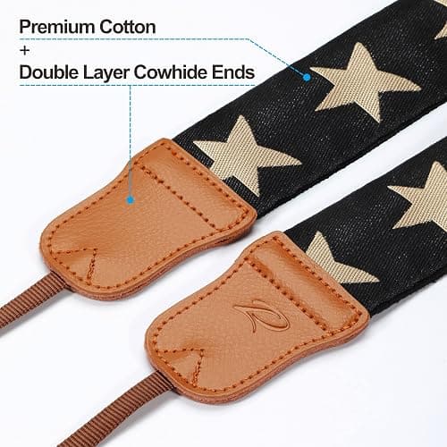 Padwa Lifestyle Pentagram Embroidered Camera Strap - Double Layer Cowhide Ends,2" Cotton Woven Camera Straps, Adjustable Vintage Neck & Shoulder Strap for All DSLR Cameras,Great Gift for Photographers thumbnail 2