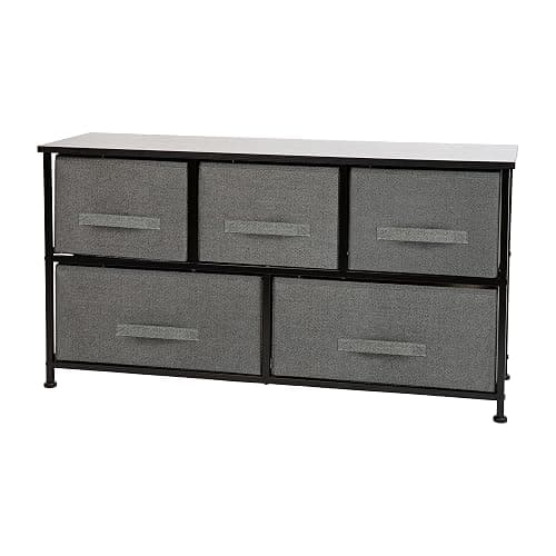 EMMA + OLIVER 5 Drawer Storage Chest with Black Wood Top & Dark Gray Fabric Pull Drawers thumbnail 3