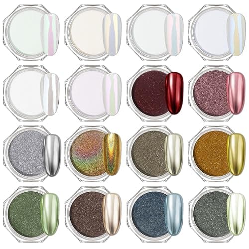 Artdone 16Jars Chrome Nail Powder Magic White Pearl Kit Colored Mirror Effect Silver Gold Metallic Stuff Holographic Dip Nail Pigment Powder For Resin Craft & Nail Art Accessories Decoration Supplies - Image 1