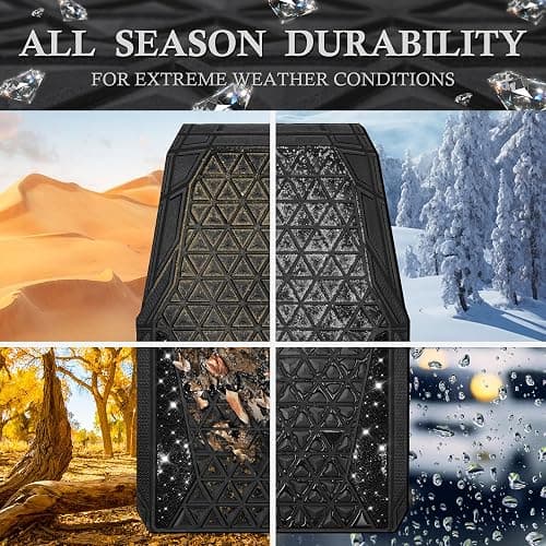 CAR PASS Bling Diamond Car Mats Rubber Floor Mats Full Set Anti-Slip 3D Rhombus Waterproof Trim to Fit Liner Universal Glitter Crystal Sparkly Shining Rhinestone Girl Women SUV Sedan, Black Diamond thumbnail 5