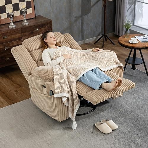 SINCRUMI Power Swivel Rocker Recliner Chair for Adults with Vibration and Heat, USB and Type-C Charging Port, Infinite Position, Electric Glider Rocking Chairs for Living Room, Nursery, Light Camel thumbnail 8
