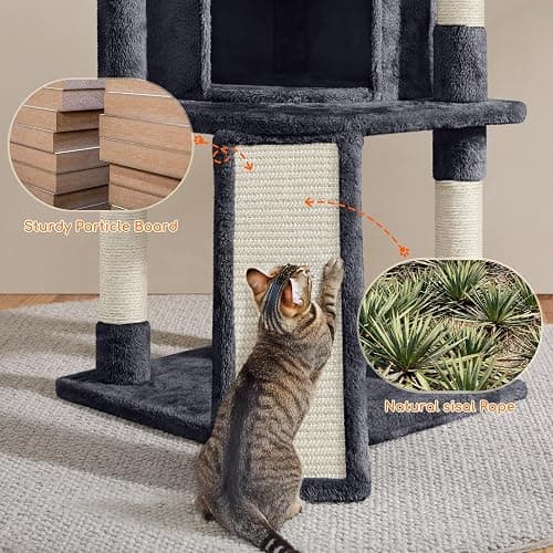 Yaheetech 42in Cat Tree Tower for Indoor Cats, Kitten House with Large Perch & Scratching Posts & Cozy Condo & Scratching Ramp, Pet Furniture Activity Center, Dark Gray thumbnail 9